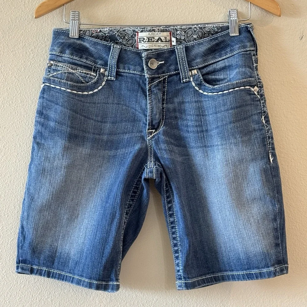 Ariat REAL Denim Bermuda Shorts Womens 29R Western Studded Stretch Denim